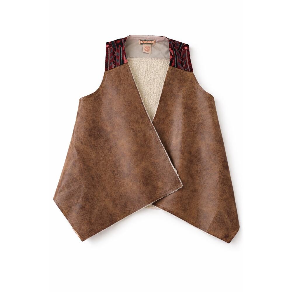 Flying Tomato Sherpa Faux Leather Vest Brown Boho Western Women’s Open Front